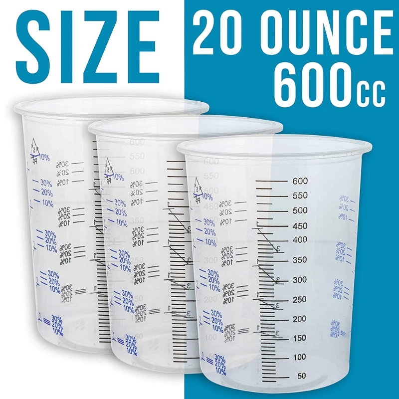 50Pcs Disposable Clear Graduated Plastic Mixing Cups for Paint UV Resin Epoxy 20 Oz 600ml Measuring Ratios 2-1 3-1 4-1
50Pcs Disposable Clear Graduated Plastic Mixing Cups for Paint UV Resin Epoxy 20 Oz 600ml Measuring Ratios 2-1 3-1 4-1