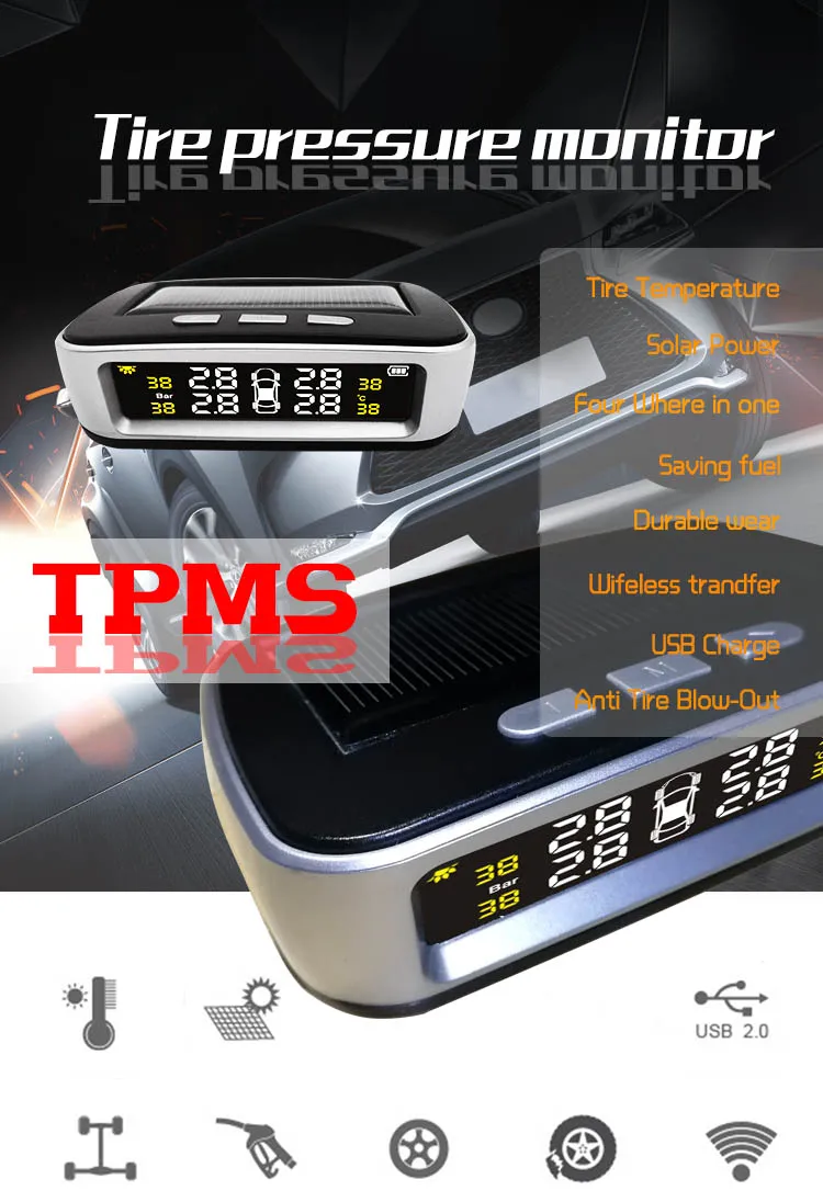 Car solar TPMS tire pressure monitor Wireless Tire Pressure Monitoring alarm System With LCD color display External sensor
Car solar TPMS tire pressure monitor Wireless Tire Pressure Monitoring alarm System With LCD color display External sensor