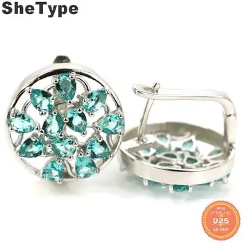 

17x17mm SheType 6.5g Created Rich Blue Aquamarine White CZ Gift For Sister 2019 925 Solid Sterling Silver Earrings