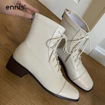 ENNIS Lace Up Woman Boots Square Heel Short Ankle Boots Round Toe Microfiber Stretch Boots Med Heel Shoes Autumn Winter A0181 
ENNIS Lace Up Woman Boots Square Heel Short Ankle Boots Round Toe Microfiber Stretch Boots Med Heel Shoes Autumn Winter A0181