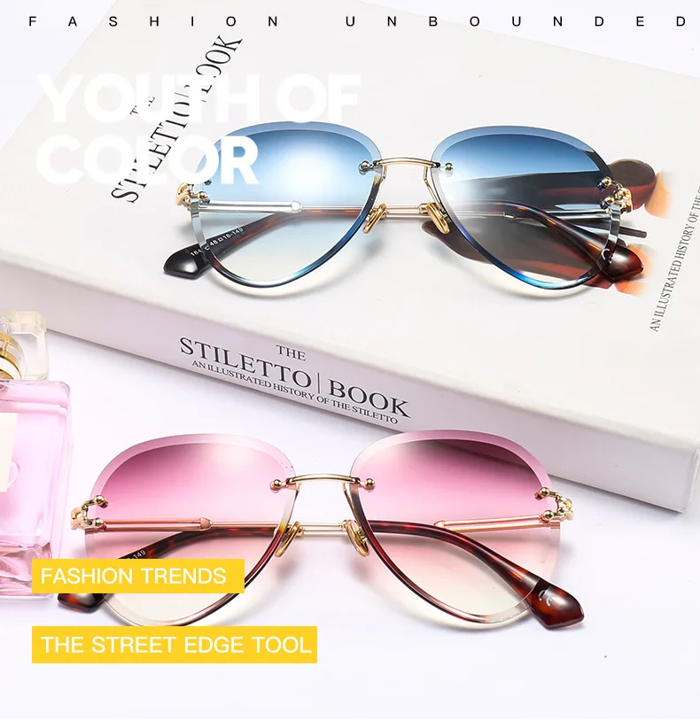

Fashion rimless Sunglasses Women's brand designer sunglasses gradual shadow cutting lenses women's rimless metal glasses UV400