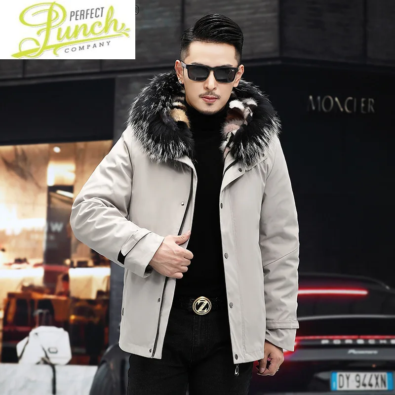 

Real Winter Mink Fur Liner Coat Men 2021 Warm Thick Raccoon Fur Collar Jackets Male Hooded Parka Casaco Masculino Gxy280