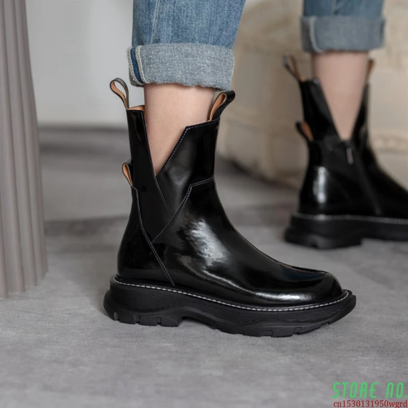 

2021 женская обувь, ботинки на платформе с круглым носком, ботильоны из натуральной кожи для женщин, женские ботинки в стиле унитаза