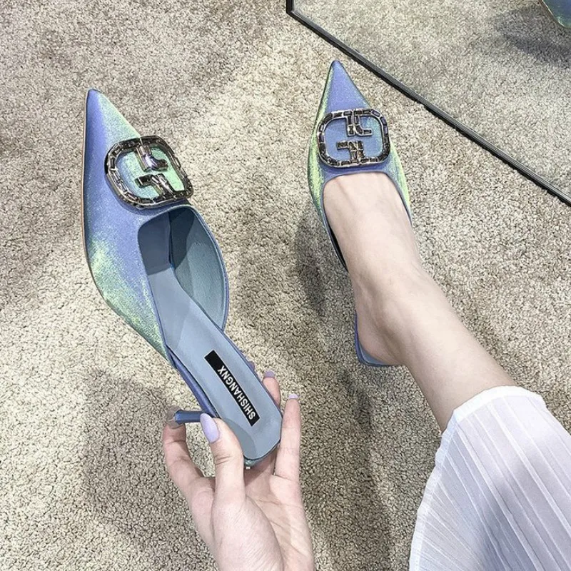 New summer Korean fashion outer wear female high-heeled sandals sandals pointed half slippers Solid Shallow Sequined Cloth
New summer Korean fashion outer wear female high-heeled sandals sandals pointed half slippers Solid Shallow Sequined Cloth
