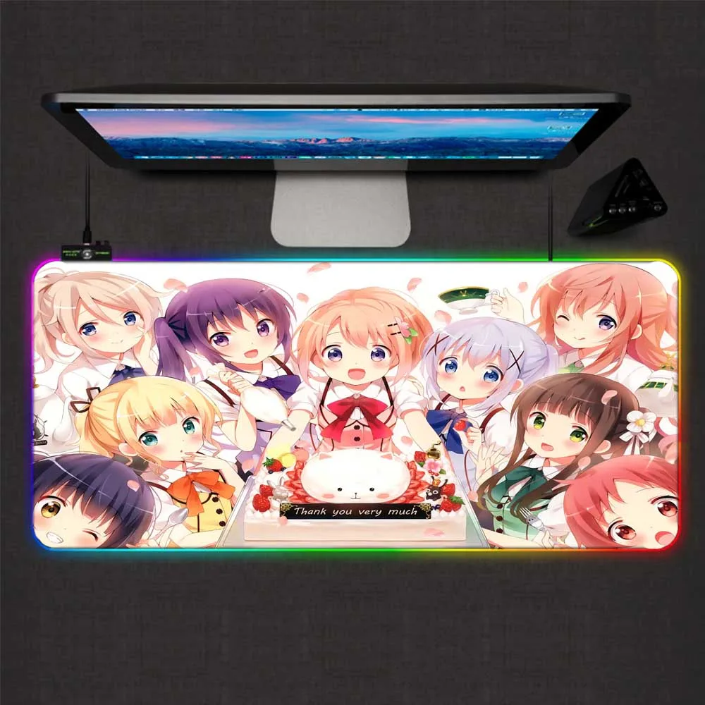 

Mairuige Animated Mousepad A Group of Cute Girls RGB Mouse Pad LED Color Backlight Gaming Accessories Computer Notebook Desk Mat