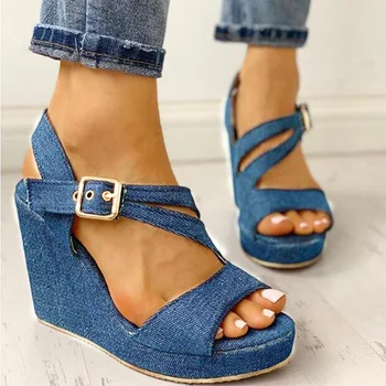 Women's Wedge Sandals Ladies Peep Toes Ankle Buckle Strap Denim High Heel Female PU Leather Casual Platform Woman Shoes 2020
Women's Wedge Sandals Ladies Peep Toes Ankle Buckle Strap Denim High Heel Female PU Leather Casual Platform Woman Shoes 2020