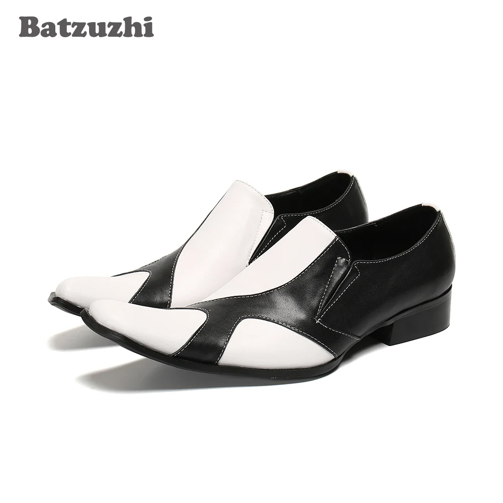 

Batzuzhi Luxury Handmade Men's Shoes Mixed Color Black White Formal Dress Shoes Men Business, Party and Wedding Shoes Male, EU46