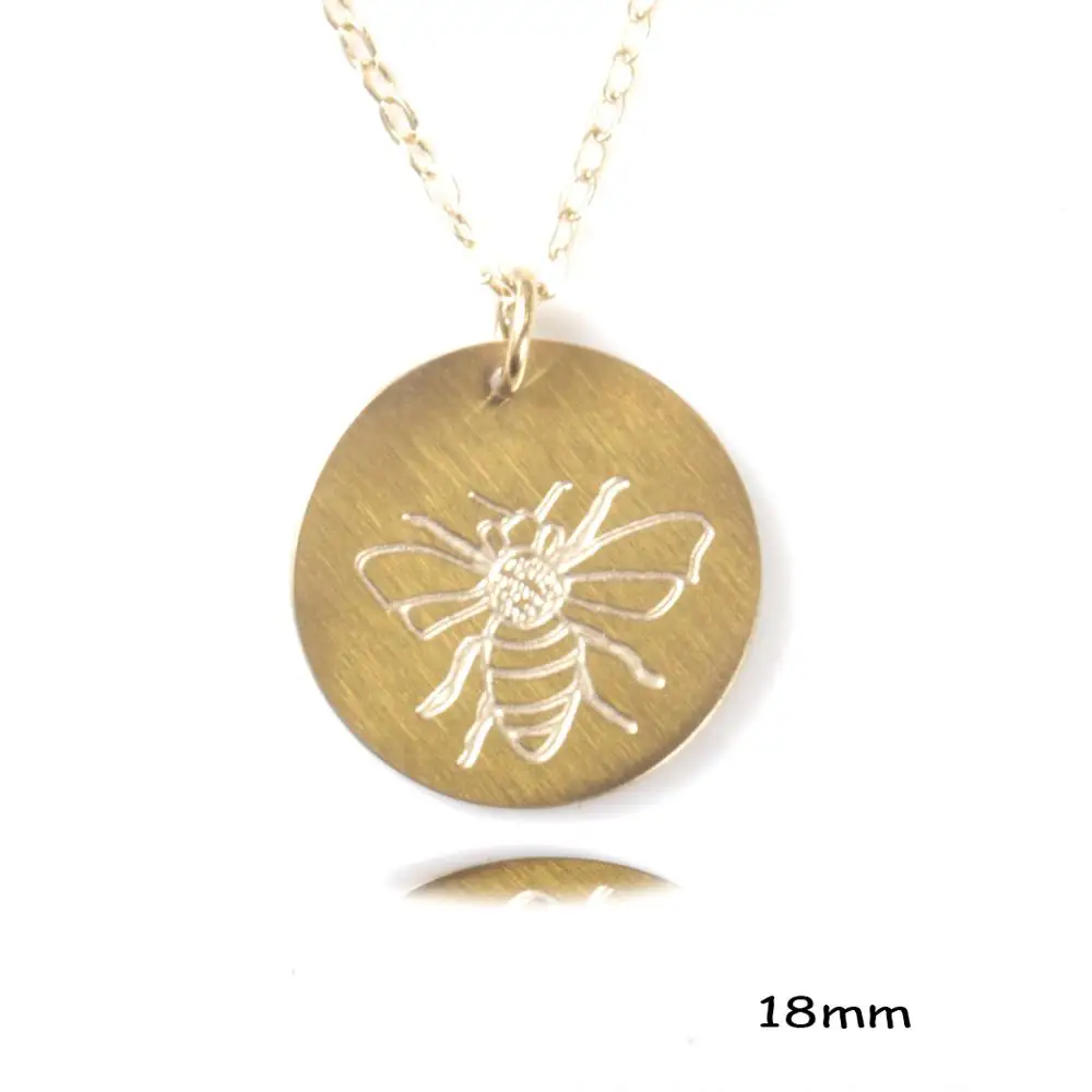 Фото Fashion Disc Necklace Bee charms Stainless steel Gold Filled delicate Disk necklace Gift for Girls | Украшения и аксессуары