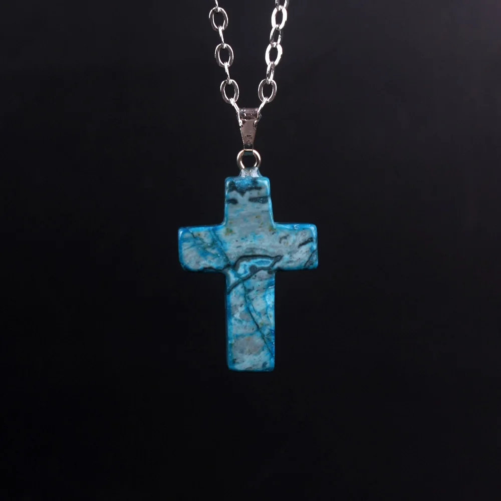 

50pcs New natural stone quartz crystal cross pendant Reiki gothic choker cross necklace women Jewelry charms for jewelry making