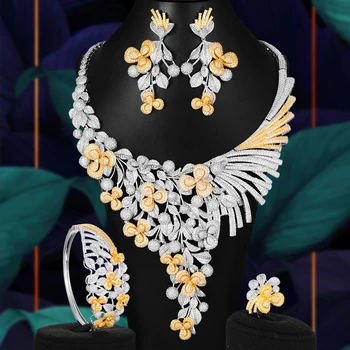 GODKI 4PCS BIG Luxury Bicolor Lucky Flowers Statement Jewelry Set For Women Wedding African Cubic Zircon CZ Dubai Bridal Jewelry
GODKI 4PCS BIG Luxury Bicolor Lucky Flowers Statement Jewelry Set For Women Wedding African Cubic Zircon CZ Dubai Bridal Jewelry