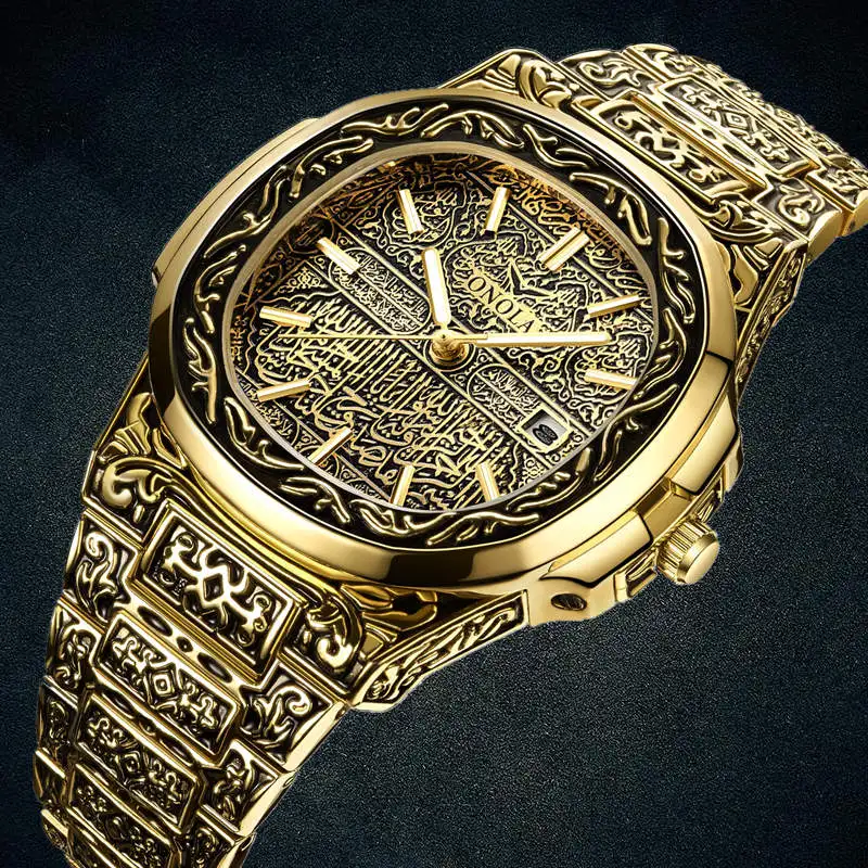 Часы наручные ONOLA Мужские кварцевые модные брендовые роскошные золотистые из
