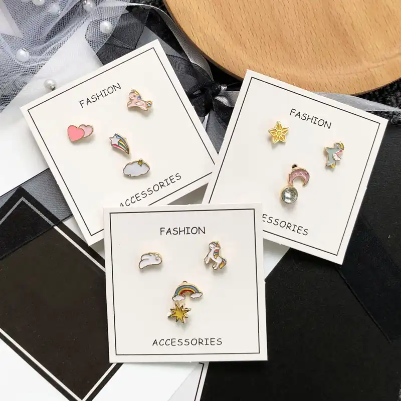 horse rainbow heart stud earrings girls earings fashion jewelry