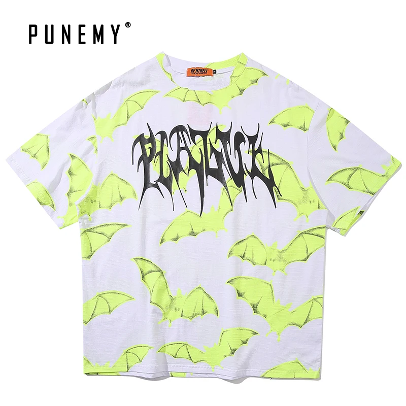 Hip Hop T Shirt Men Funny Full Bat Pattern Print Streetwear Oversize O-neck Pure Cotton 2020 Spring New Harajuku Couple | Мужская одежда