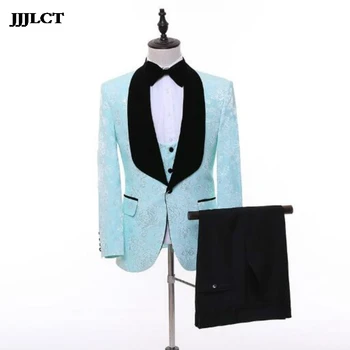 2019 new men's business casual wear professional groomsman light blue pattern suit Korean version of the self-cultivation suit 
2019 new men's business casual wear professional groomsman light blue pattern suit Korean version of the self-cultivation suit