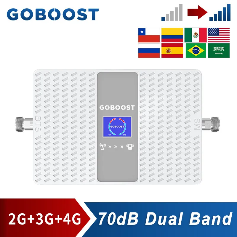 

GOBOOST 2G 3G 4G Cellular Amplifier CDMA 850 PCS 1900 DCS 1800 AWS 1700 Dual Band Signal Booster GSM 900 UMTS 2100 MHz Repeater