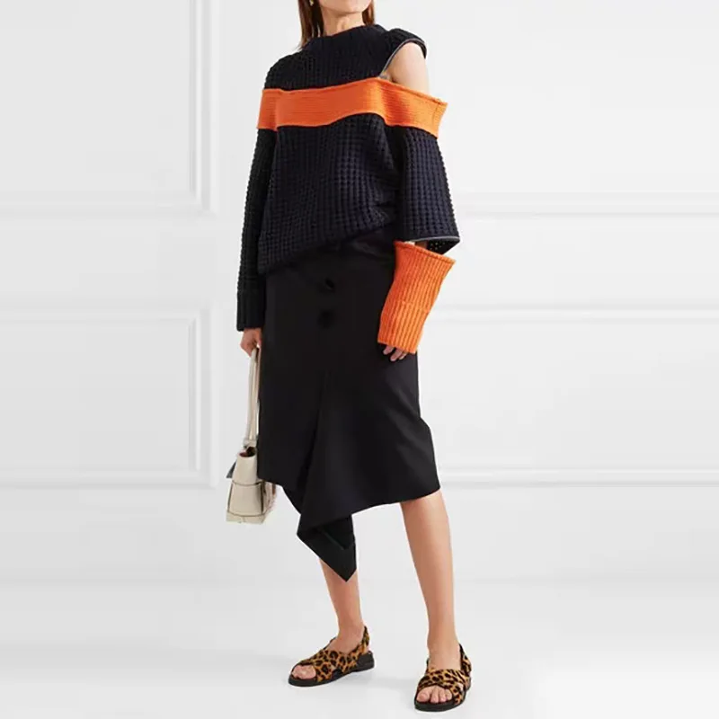Women sweater 2019 new Personality color matching stripe Open shoulder zipper long sleeve Pullover knitting sweater
Women sweater 2019 new Personality color matching stripe Open shoulder zipper long sleeve Pullover knitting sweater