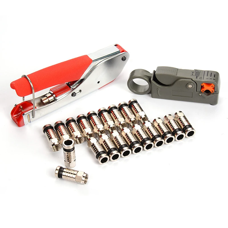 Coaxial Cable Stripper RG6 / RG59 Compression F Connector Tool Crimp Pliers Stripper Network Clamp Crimp Tool With 20pcs F Head
Coaxial Cable Stripper RG6 / RG59 Compression F Connector Tool Crimp Pliers Stripper Network Clamp Crimp Tool With 20pcs F Head