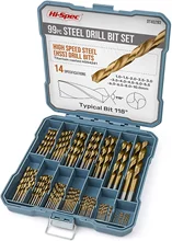 Hi-Spec Titanium Twist Drill Bit Set Anti-Walking Conventional 118° Tip High Speed Steel HSS Drill in Box for Wood Metal Plastic
Hi-Spec Titanium Twist Drill Bit Set Anti-Walking Conventional 118° Tip High Speed Steel HSS Drill in Box for Wood Metal Plastic
