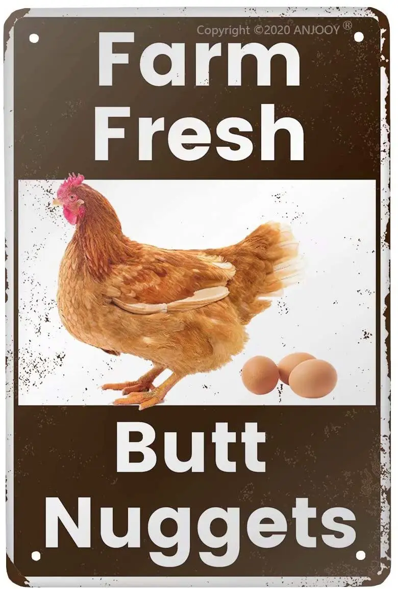 ANJOOY Vintage Metal Tin Sign - Farm Fresh Butt Nuggets -Chicken Egg Sale Market Farm Barn Bathroom Yardr Themed Gifts Rustic
ANJOOY Vintage Metal Tin Sign - Farm Fresh Butt Nuggets -Chicken Egg Sale Market Farm Barn Bathroom Yardr Themed Gifts Rustic