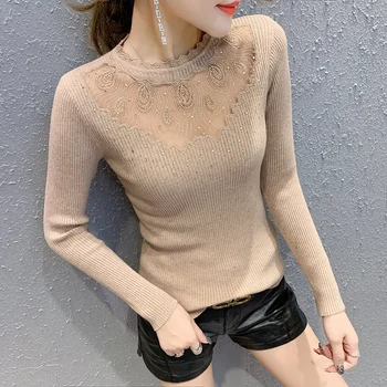Spring Sweater Women Diamonds Lace Mesh Patchwork Transparent Slim Pullover Long Sleeve Stretchy Knitted Tops Jumper M9D291
Spring Sweater Women Diamonds Lace Mesh Patchwork Transparent Slim Pullover Long Sleeve Stretchy Knitted Tops Jumper M9D291