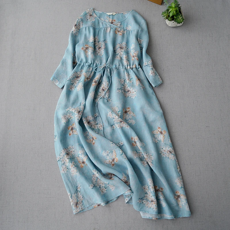 Spring Summer New Arrivals Women Loose Plus Size Mori Girls Floral Print Elastic Waist Water Washed Thin Ramie Dresses 3 Colors
Spring Summer New Arrivals Women Loose Plus Size Mori Girls Floral Print Elastic Waist Water Washed Thin Ramie Dresses 3 Colors