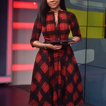 Robes Elegantes Women Dress O Neck Plaid Zippers Sashes Half Sleeve A Line High Waist Office Lady Mid Vestido Vintage Feminino
Robes Elegantes Women Dress O Neck Plaid Zippers Sashes Half Sleeve A Line High Waist Office Lady Mid Vestido Vintage Feminino