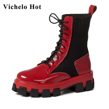 Vichelo Hot 2021 large size motorcycle boots round toe thick bottom handsome young lady streetwear cross-tied ankle boots L24
Vichelo Hot 2021 large size motorcycle boots round toe thick bottom handsome young lady streetwear cross-tied ankle boots L24