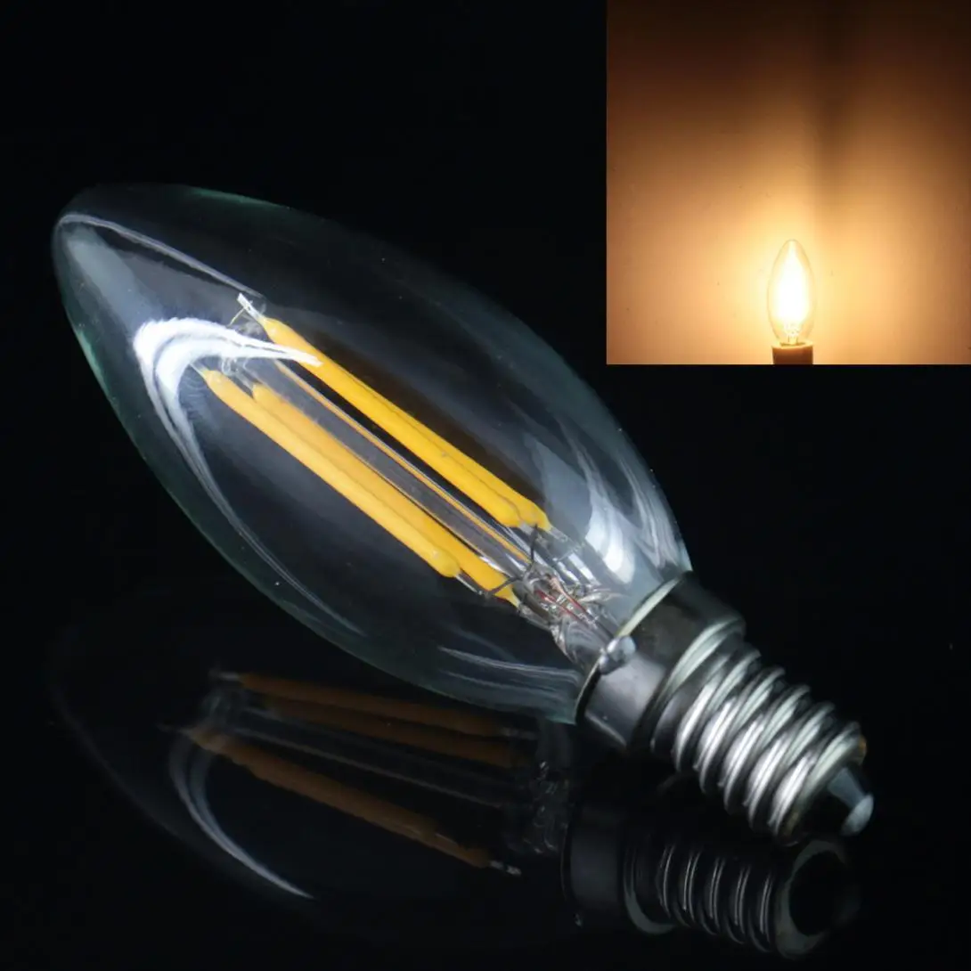 

E14 COB Acuminate Shape 4W Filament Light Tungsten Retro Bulb 400lm Warm White / White Lamp AC 220V Hot Sale