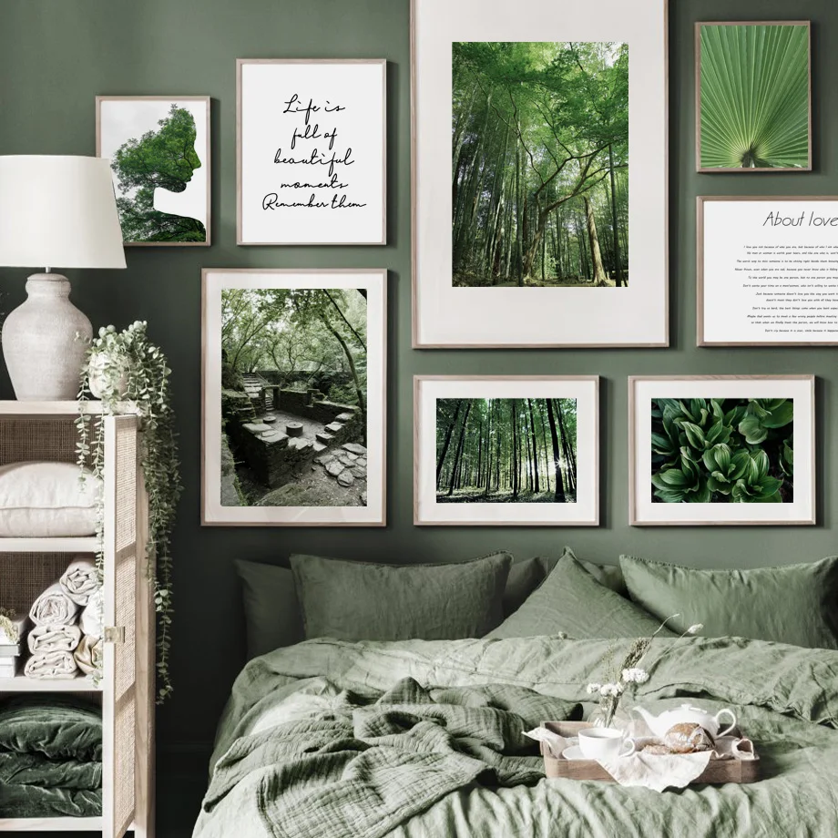 Абстрактная девушка зеленый лес пальмовый лист Настенная картина холст