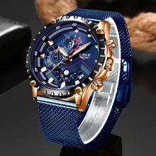 LIGE hommes montres Top marque de luxe mode montre-bracelet Quartz horloge bleu montre hommes étanche Sport Wris tWatch Relogio Masculino(China)