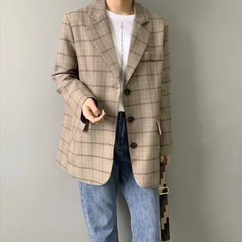 Retro Plaid Blazer Women's Chic Suit Loose Casual Long Sleeve Top For Spring
Retro Plaid Blazer Women's Chic Suit Loose Casual Long Sleeve Top For Spring