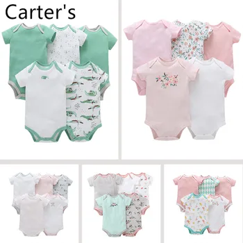 

CARTER'S Summer clothing combed cotton short-sleeved romper triangle short climbing romper 5 five-piece suit Baby Girl Clothes