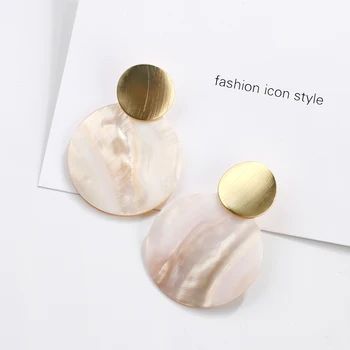 

AENSOA 2019 Fashion Round Shell Hanging Drop Earrings Trend Charming Geometric Statement Dangle Earrings For Women Oorbellen