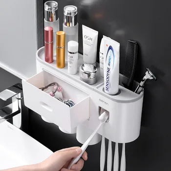 New Design Automatic Toothbrush Holder with Toothpaste Dispenser Wall Mount Organizer Storage Box Bathroom Accessories Set
New Design Automatic Toothbrush Holder with Toothpaste Dispenser Wall Mount Organizer Storage Box Bathroom Accessories Set