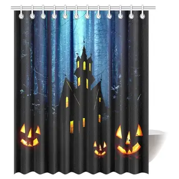 Halloween Night Decorations Shower Curtain, Moonlight Castle and Pumpkins Fabric Waterproof Bathroom Decor Set with Hooks
Halloween Night Decorations Shower Curtain, Moonlight Castle and Pumpkins Fabric Waterproof Bathroom Decor Set with Hooks