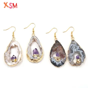 XSM Unique Geode Slice Drop Earrings Gold Color Irregular Pendants Dangle Earrings Natural Agates Quartzs Ethnic Jewelry 1 Pair
XSM Unique Geode Slice Drop Earrings Gold Color Irregular Pendants Dangle Earrings Natural Agates Quartzs Ethnic Jewelry 1 Pair