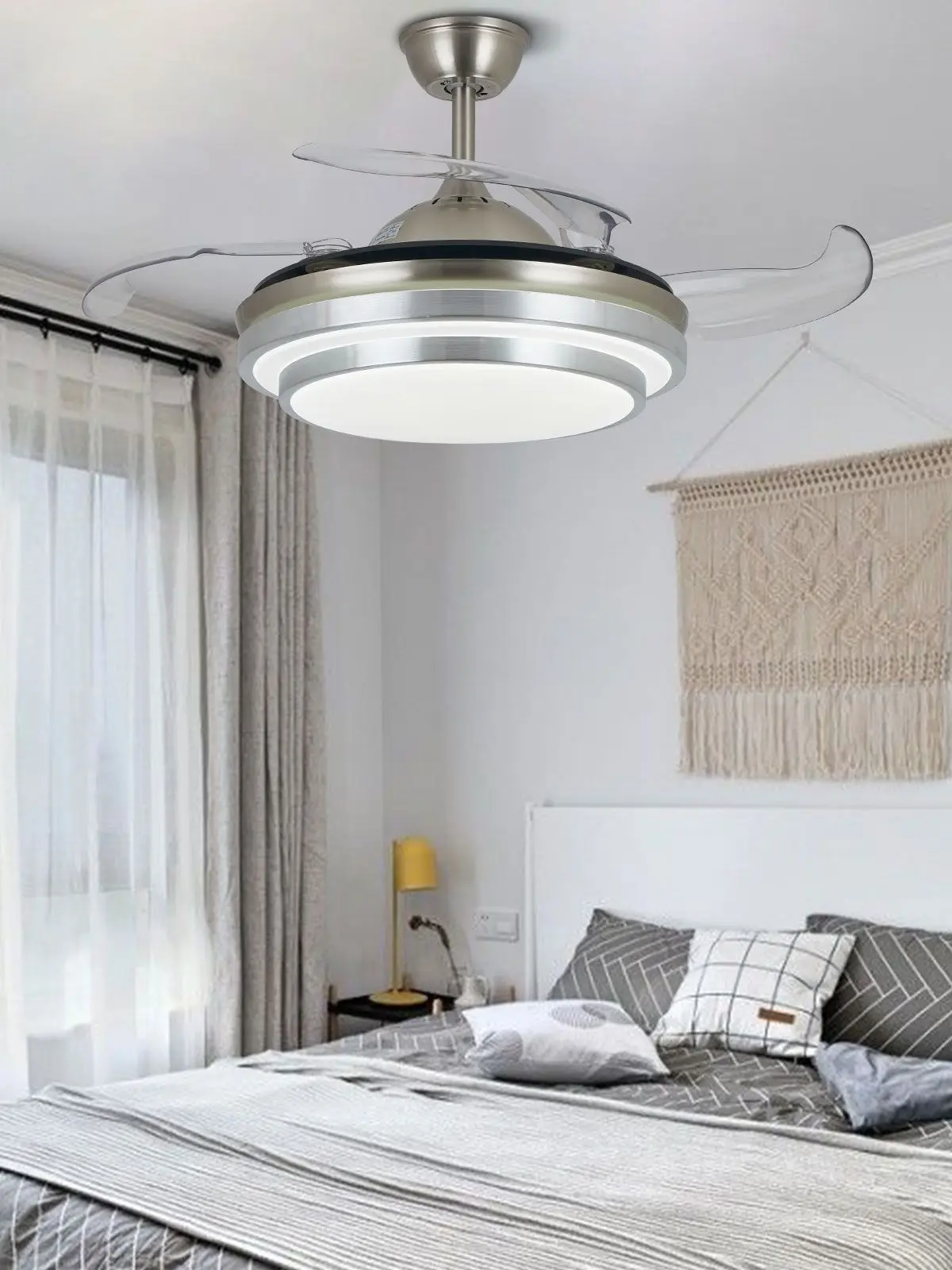 OUKANING Modern 36''Ceiling Fan Light LED Dimmable Retractable Blade Chandelier with Remote + 3 Color OUKANING Modern 36''Ceiling Fan Light LED Dimmable Retractable Blade Chandelier with Remote + 3 Color