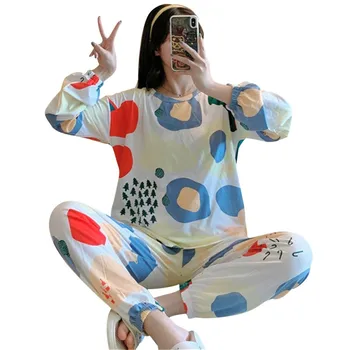 Female Long-sleeved Home Wear Pullover Top 2Pcs Nightwear Suit Ladies Cotton Pajamas Women's Autumn Sleepwear New
Female Long-sleeved Home Wear Pullover Top 2Pcs Nightwear Suit Ladies Cotton Pajamas Women's Autumn Sleepwear New