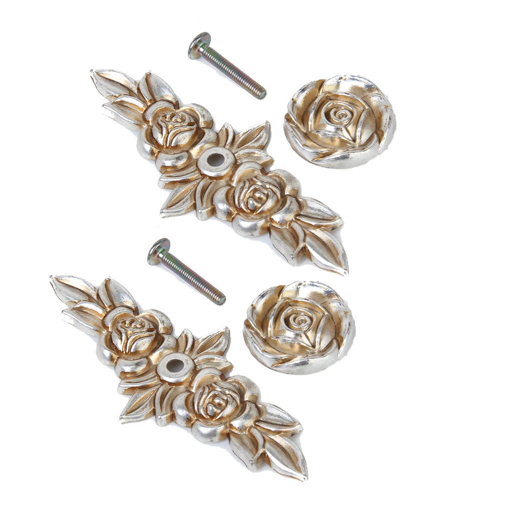 2Pcs Antique Silver Rose Cabinet Drawer Furniture Door Knob Handle Pull Hardware for Home Kitchen Use 103mm 2Pcs Antique Silver Rose Cabinet Drawer Furniture Door Knob Handle Pull Hardware for Home Kitchen Use 103mm