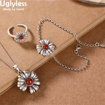Uglyless Thai Silver Handmade Daisy Flowers Jewelry Sets for Women Real 925 Silver Floral Rings Earrings Set Agate Studs Brincos
Uglyless Thai Silver Handmade Daisy Flowers Jewelry Sets for Women Real 925 Silver Floral Rings Earrings Set Agate Studs Brincos