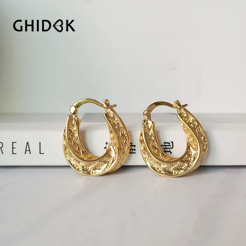 GHIDBK золотой витой Коренастый Заявление Серьги в виде колец уникальный дизайн