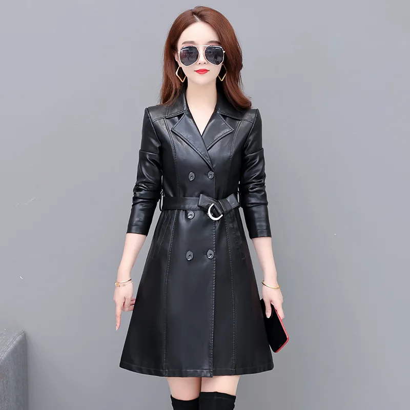 Hot 2021 Autumn New Women Long Leather Jacket Slim Oversize Bow Belt Motorcycle PU Coat Female Trench
Hot 2021 Autumn New Women Long Leather Jacket Slim Oversize Bow Belt Motorcycle PU Coat Female Trench