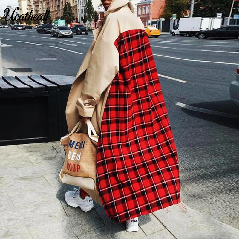 Autumn New Women's Casual Trench Coat Oversize Vintage Lapel Plaid Patchwork Outwear Loose High Street Trench Windbreaker
Autumn New Women's Casual Trench Coat Oversize Vintage Lapel Plaid Patchwork Outwear Loose High Street Trench Windbreaker