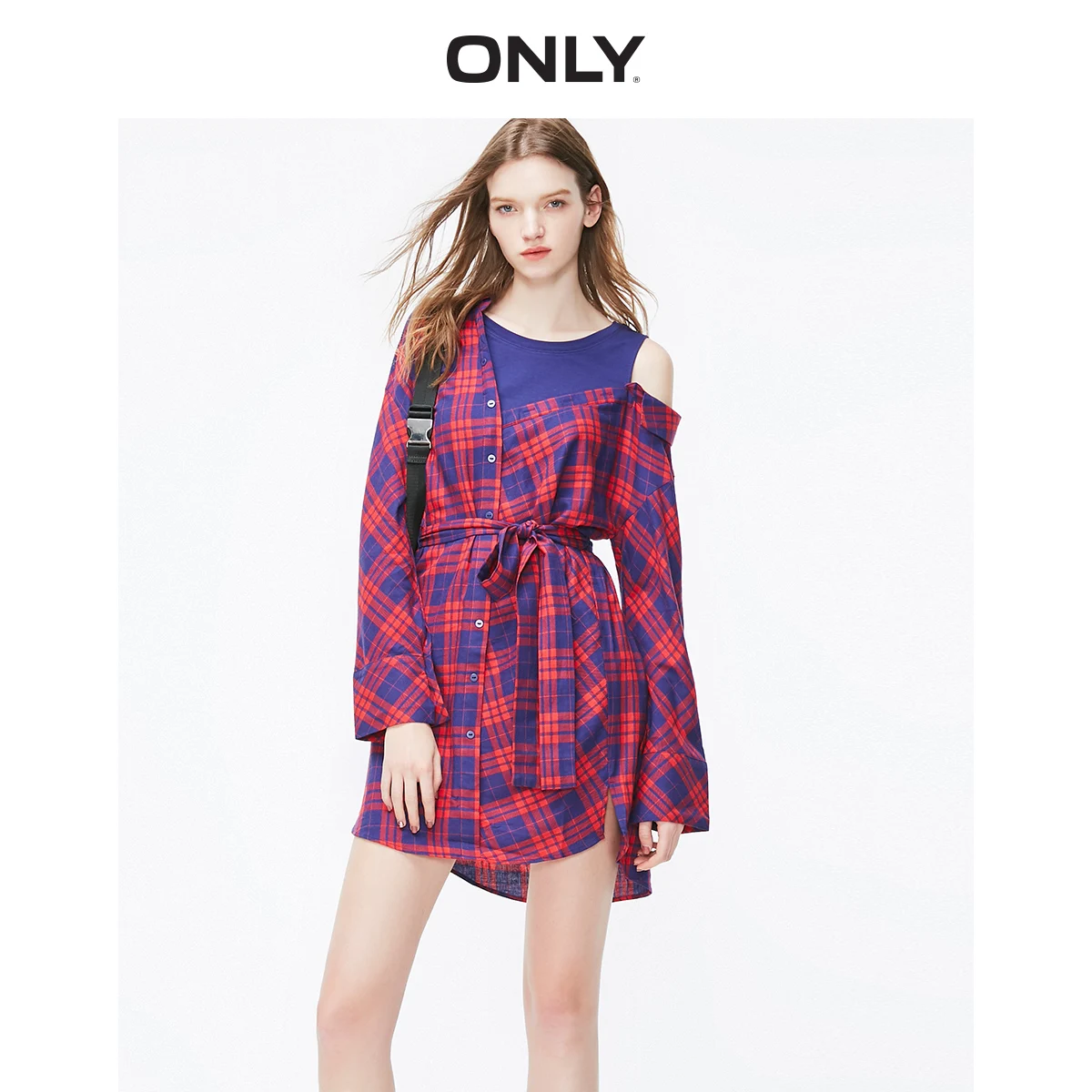 Lace-up Cinched Waist Fake Two-piece Loose Fit Shirt Dress | 119107725 
Lace-up Cinched Waist Fake Two-piece Loose Fit Shirt Dress | 119107725