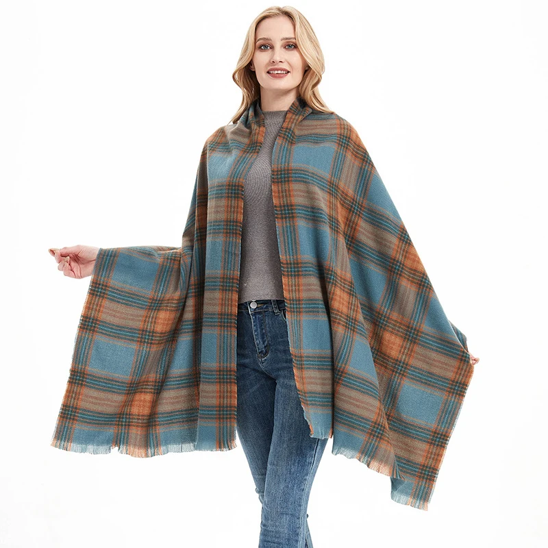 

Imitation Cashmere Fashion Women Vintage Plaid Double sided Winter Scarf Warm Elegant Wild Female Thick Blanket Long Wrap Shawl