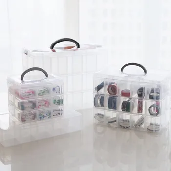 Small Multi-layer Covered Storage Box Plastic Transparent Jewelry Table Top Sorting Compartment Children's Toys