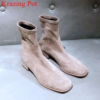 new arrivals comfortable flock solid concise med heels elegant slip on ankle boots dress party dating keep warm winter shoes L15 
new arrivals comfortable flock solid concise med heels elegant slip on ankle boots dress party dating keep warm winter shoes L15