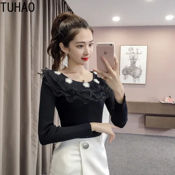 TUHAO office lady bottom sweaters Mesh Ruffled Round Neck Long Sleeve Pullover Sweater Knit Cute Sweater Top Lace Flower WM34
TUHAO office lady bottom sweaters Mesh Ruffled Round Neck Long Sleeve Pullover Sweater Knit Cute Sweater Top Lace Flower WM34
