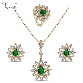 Kfvanfi Fashion Women Wedding Bridal Jewelry Set Stud Earrings Ring Necklaces Rose Green Red Stone Zircon Gold Color Jewelry 
Kfvanfi Fashion Women Wedding Bridal Jewelry Set Stud Earrings Ring Necklaces Rose Green Red Stone Zircon Gold Color Jewelry