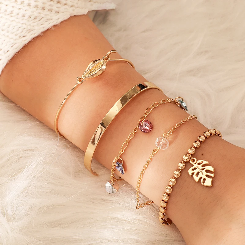 HuaTang Colorful Crystal Gold Shell Leaf Bracelets Bangles for Women Adjustable Gold Chain Bangles Jewelry Pulseira 5pcs/set8467
HuaTang Colorful Crystal Gold Shell Leaf Bracelets Bangles for Women Adjustable Gold Chain Bangles Jewelry Pulseira 5pcs/set8467